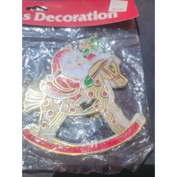 Woolworth Christmas Ornament Plastic Santa Claus Rocking Horse 2 NOS - Picture 3 of 6